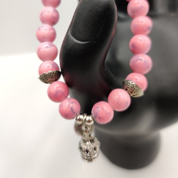 Pink Beaded Bracelet, Charm Bracelet, Fashion Jewelry - Picture 7 of 8